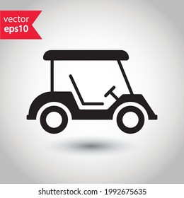Icono del vector del coche de golf. Símbolo del carrito de golf. Ilustración del pictograma de diseño plano del coche de golf al aire libre