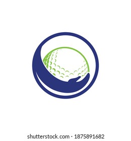 Golf Care vector logo design template. Golf ball and hand icon.