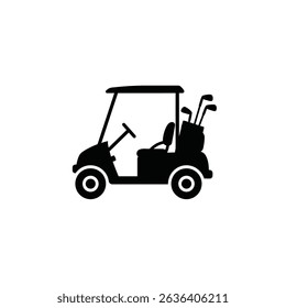 Golf Cart Clubs Loaded Black Silhouette Icon Golf Course Transport Leisure Sports Vehicle