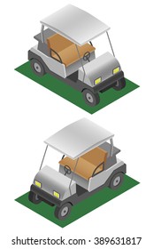 Golf cart. golf cart in the field vector.Front side isometric 3d view.
