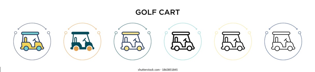 Golf cart icon in filled, thin line, outline and stroke style. Vector illustration of two colored and black golf cart vector icons designs can be used for mobile, ui, web