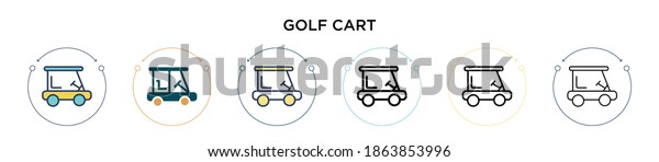 Golf cart icon in\
filled, thin line, outline and stroke style. Vector illustration of\
two colored and black golf cart vector icons designs can be used\
for mobile, ui, web
