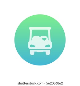 Golf cart icon, front view, round trendy pictogram