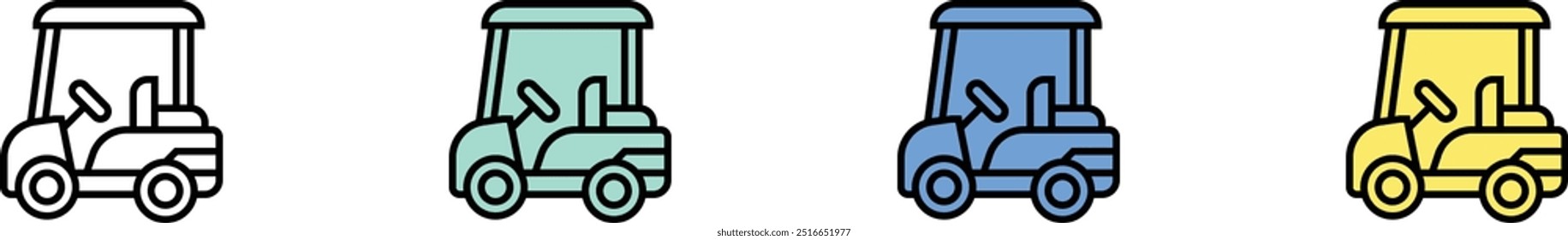 golf cart icon. Outline, Green, Blue and Yellow Style Design Isolated On White Background