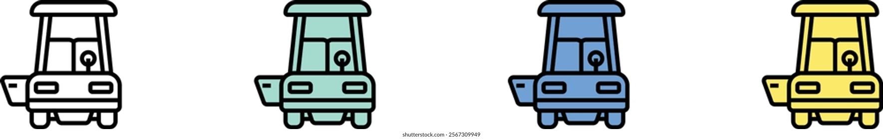 golf cart icon. Outline, Green, Blue and Yellow Style Design Isolated On White Background