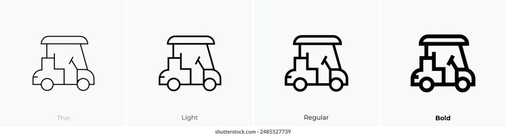 icono de Carrito de golf. Diseño de estilo fino, ligero, regular y audaz aislado sobre fondo blanco