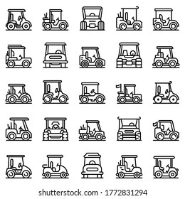 Golf cart icons set. Outline set of golf cart vector icons for web design isolated on white background