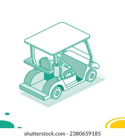 Golf cart isolated on white background. Isometric golf car symbol. Vector illustration.