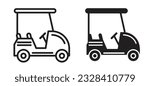 Golf cart line icon vector set in black color. Golf club cart symbol.