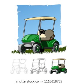 Golf cart on golf resort. Abstract isolated color vector illstration.