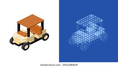 Golf cart project for print and decoration. Vector clipart.