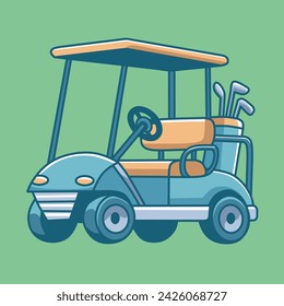 Golf Cart side view isolated in green background. Vector illustration in minimalist design