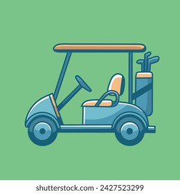 Golf Cart side view isolated in green background. Vector illustration in minimalist design
