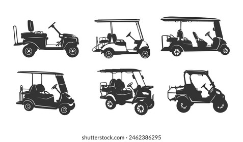 Golf cart silhouette, Golf car silhouette, Golf cart logo, Golf cart vector illustration. 
