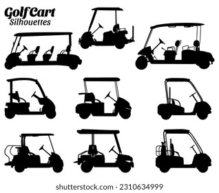 Golf cart silhouettes vector illustration set.