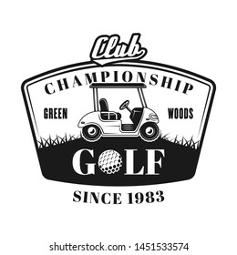 Golf Cart Vector Emblem, Badge, Label Or Logo In Vintage Monochrome Style Isolated On White Background