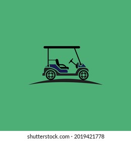 Golf cart vector icon on a green background. Vector flat golf cart icon symbol sign.