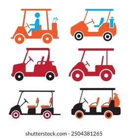 Golf cart vector icon in various styles.