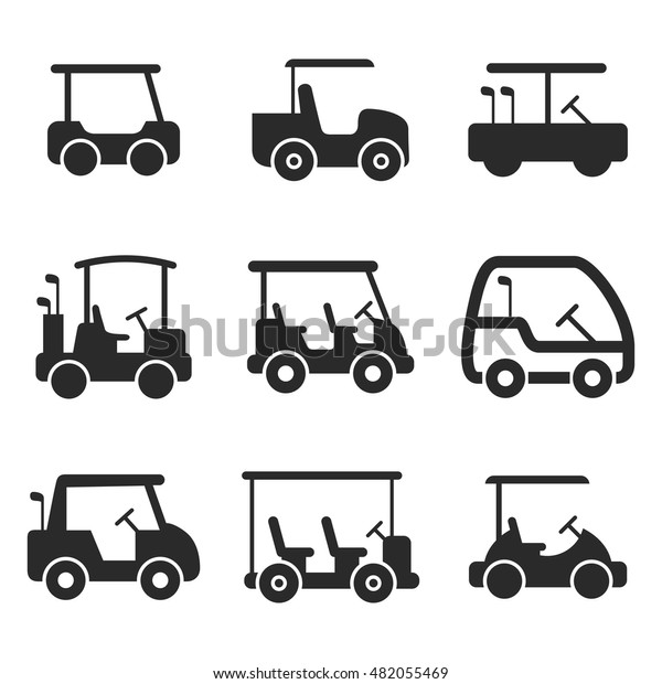 golf cart vector icons. Simple illustration set of\
9 golf cart elements, editable icons, can be used in logo, UI and\
web design