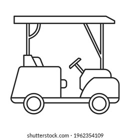Icono de contorno del vector del carro de golf. Vehículo con buggy de ilustración vectorial sobre fondo blanco. Icono de ilustración de contorno aislado del carrito de golf.