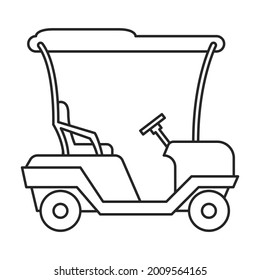 Icono de contorno del vector del carro de golf. Vehículo con buggy de ilustración vectorial sobre fondo blanco. Icono de ilustración de contorno aislado del carrito de golf.