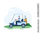Golf cart vehicle driving vector illustration isolated