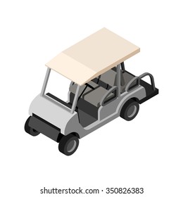 Golf cart in white color. Isometric 3d side view. Vector isolated illustration