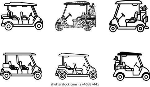 golf carts in various designs and styles for transportation and recreation purposes