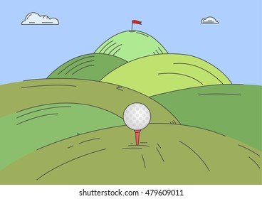 Golf challenge: olf ball before the coup. Large golf course