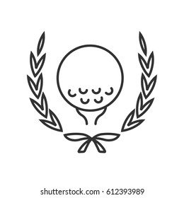 Golf championship linear icon. Thin line illustration. Golf ball on tee in laurel wreath. Contour symbol. Vector isolated outline drawing