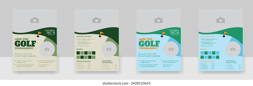 Diseño de póster de campeonato de golf o volante de torneo, plantilla de volante de doble cara o página de torneo de golf