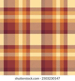 Golf check tartan texture, linen vector background plaid. Paisley fabric pattern textile seamless in red and amber colors palette.