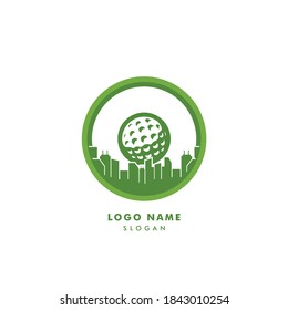 Golf city logo vector. With golf ball silhouette illustration. Icon for golfer club & community favorite spot design, sport & hobby activity, focus on professional golf training