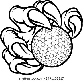 Eine Golfklauensport-Illustration eines Adlers oder eines Tiermonsters, der einen Ball hält