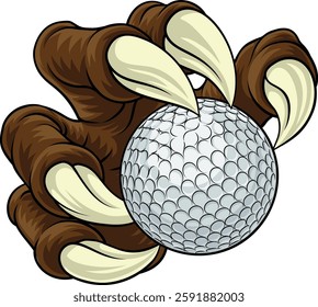 A golf claw sports illustration of an eagle or animal monster hand holding ball