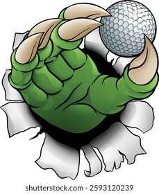 A golf claw sports illustration of an eagle or animal monster hand holding ball