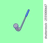 Golf Club And Ball Cartoon Vector Illustration. Sport Equipment Concept. Flat Cartoon Outline Style.