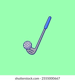 Golf Club And Ball Cartoon Vector Illustration. Sport Equipment Concept. Flat Cartoon Outline Style.