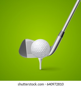 Golf Club and Ball for Design Template on Green Background