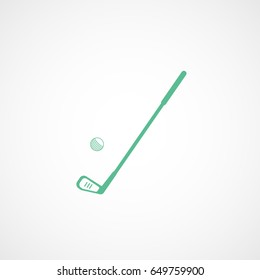 Golf Club And Ball Green Flat Icon On White Background