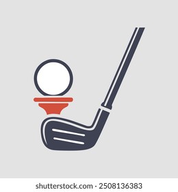 Golfclub und Ball-Ikone. Flache Vektorsymbol-Illustration eines Golfclubs und eines Balls, der bereit zum Abschlag ist. Perfekt für den Einsatz auf Websites, Apps und Marketingmaterialien.