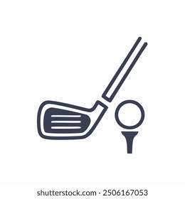 Golfclub und Ball-Ikone. Einfache, minimalistische Vektorgrafik eines Golfclubs und Balls. Perfekt für den Einsatz im Website-Design, in Apps oder Präsentationen.