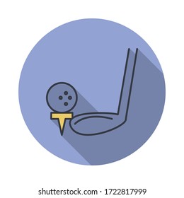 golf club with ball long shadow icon. Simple color vector of web icons for ui and ux, website or mobile application