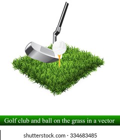 golf club and ball on the grass in a vector