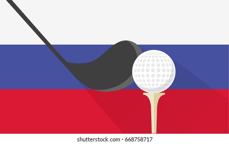 golf club and ball on russia flag background