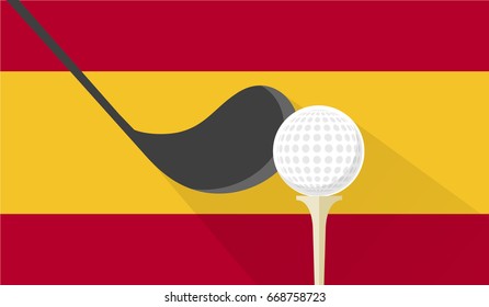 golf club and ball on spain flag background