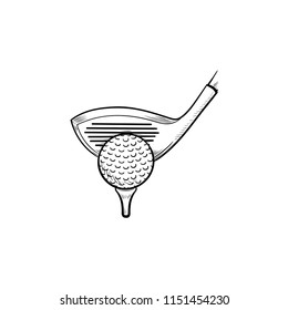 Golf club and ball on tee hand drawn outline doodle icon. Set of golf equipment, golf competition concept. Vector sketch illustration for print, web, mobile and infographics on white background.