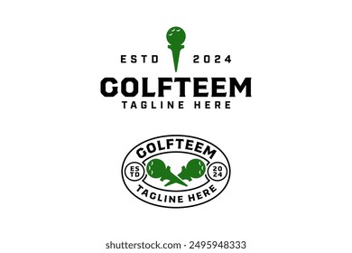 golf club with ball on tee logo design for golfer and tournament.  golf professional with ball on tee crossed sign symbol modern logo. set of golf sport emblem badge logo illustration