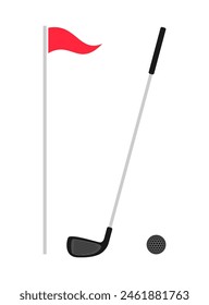 golf club and golf ball and red flag isolated