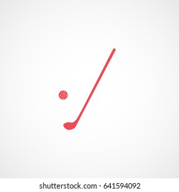 Golf Club And Ball Red Flat Icon On White Background
